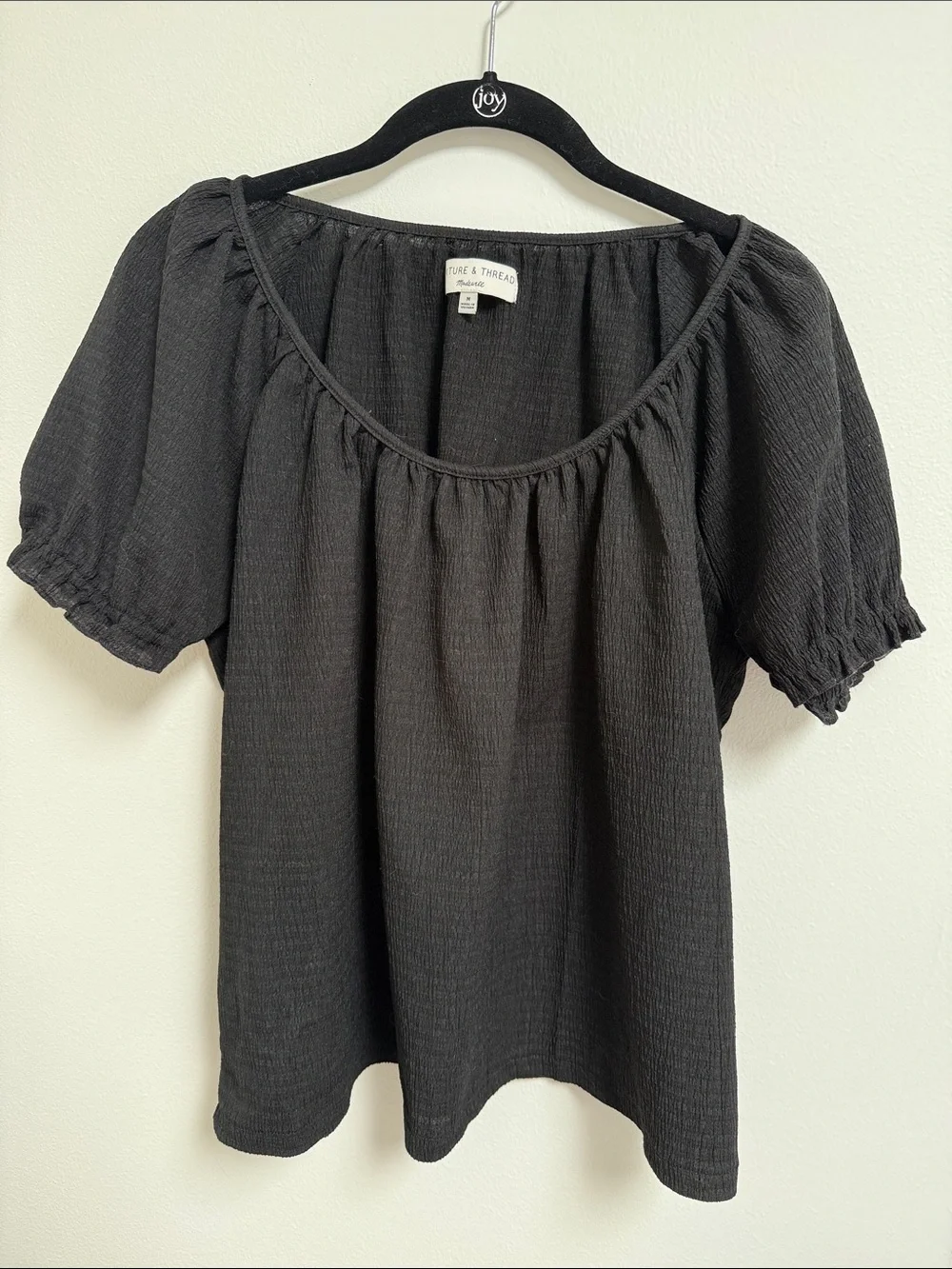 Madewell Black Gauze Peasant Blouse - Short Puff Sleeves
